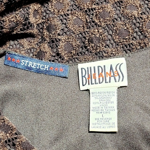 VTG 90s Dark Chocolate Brown Lace Stretch Long Bell Sleeve Pop Over Blouse (L) - Picture 7 of 11